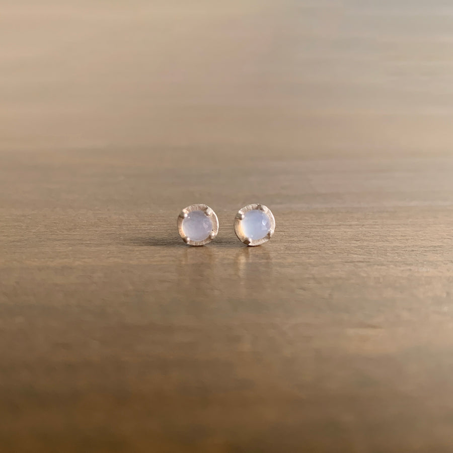 Carved Prong Set Lilac Chalcedony Studs