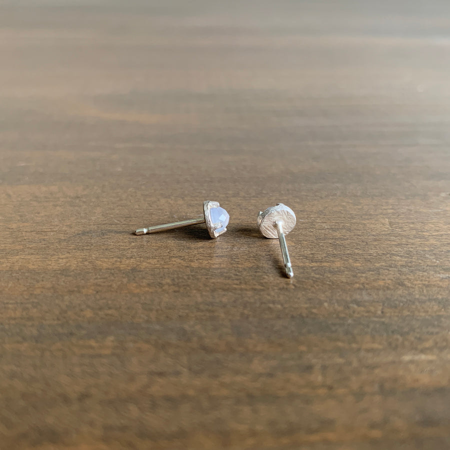 Carved Prong Set Lilac Chalcedony Studs