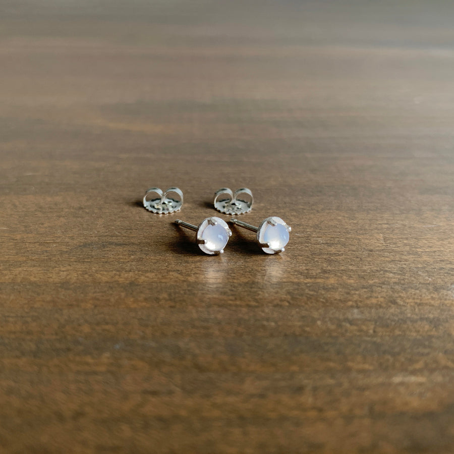 Carved Prong Set Lilac Chalcedony Studs