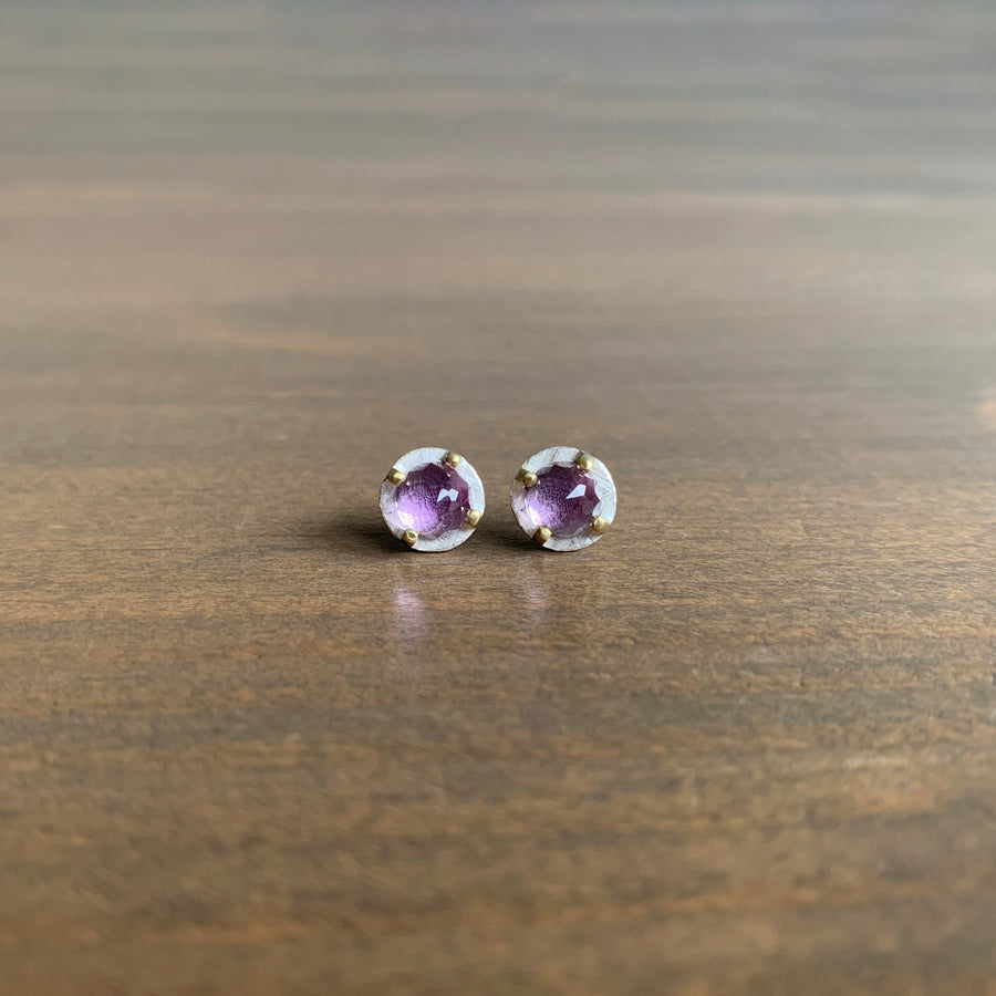 Carved Prong Set Amethyst Studs