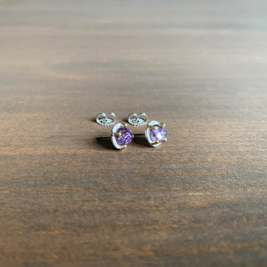 Carved Prong Set Amethyst Studs