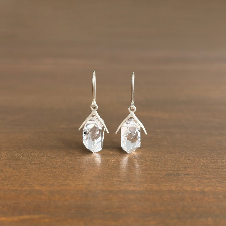 Medium Silver Sticks & Stones Herkimer Earrings