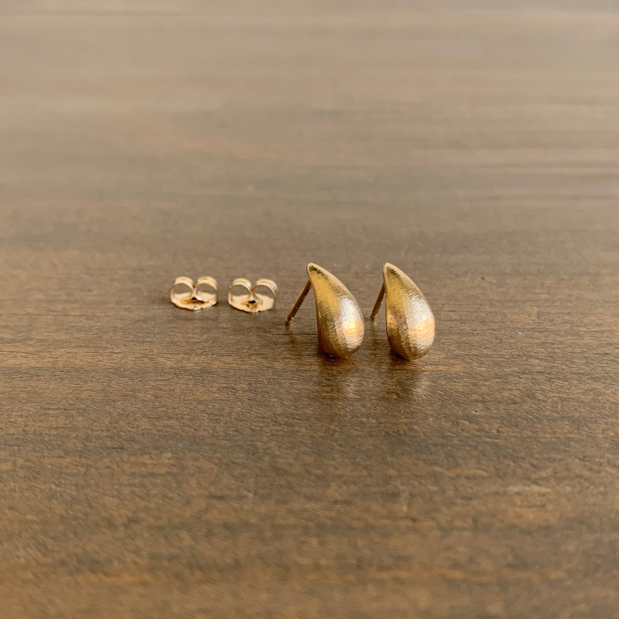 Larger Gold Hewn Teardrop Stud Earrings