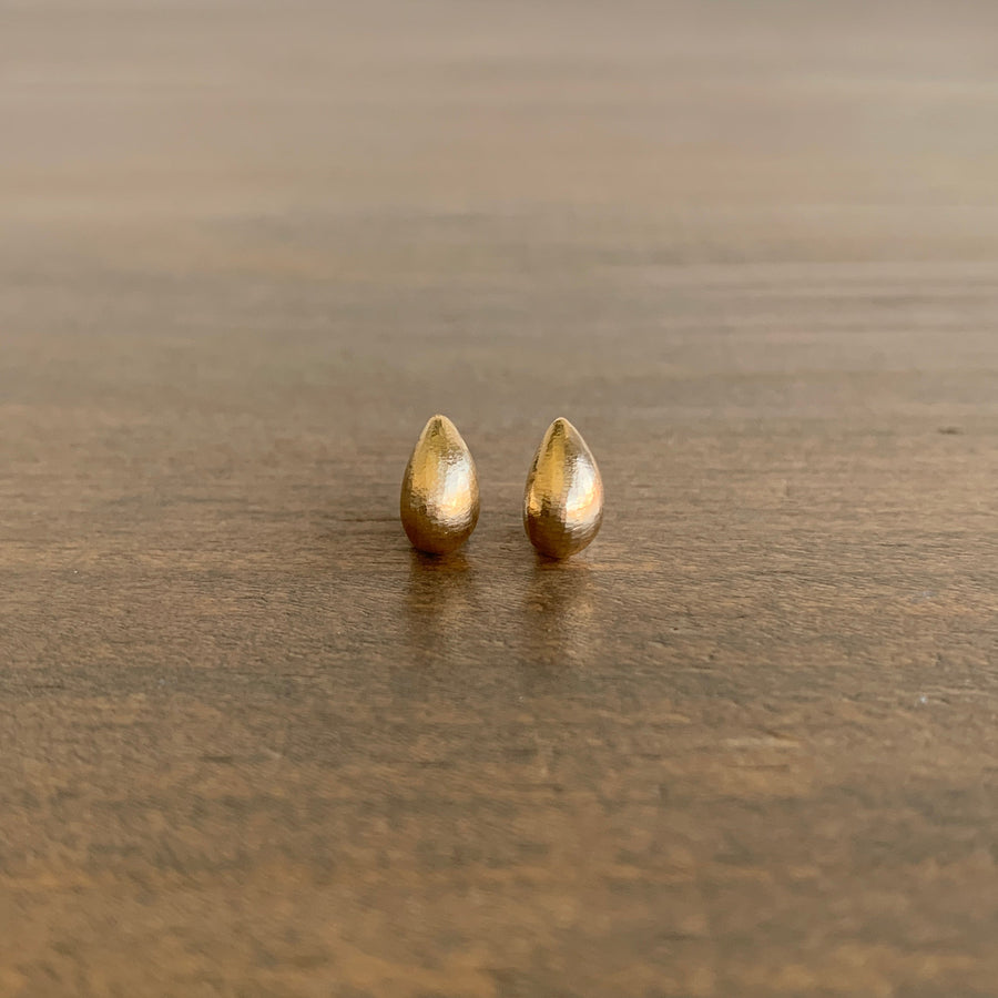 Smaller Gold Hewn Teardrop Stud Earrings