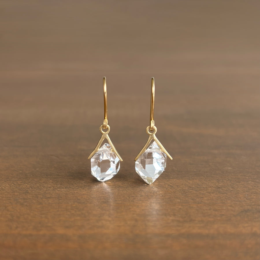 Little Gold Sticks and Stones Herkimer Earrings