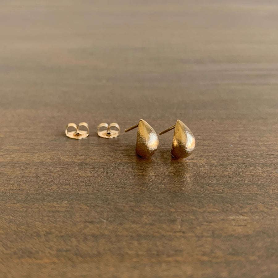 Smaller Gold Hewn Teardrop Stud Earrings