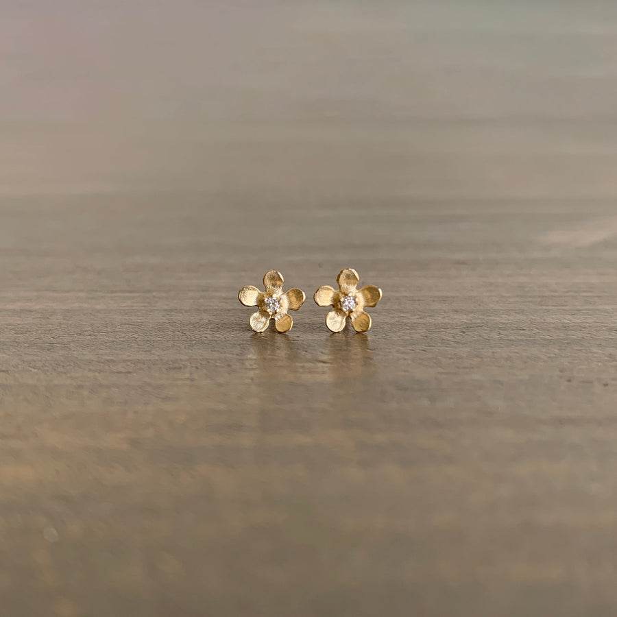 Open Flower Stud Earrings with Diamonds