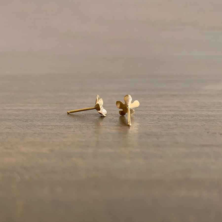 Open Flower Stud Earrings with Diamonds