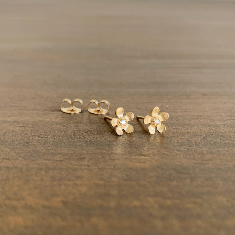 Open Flower Stud Earrings with Diamonds