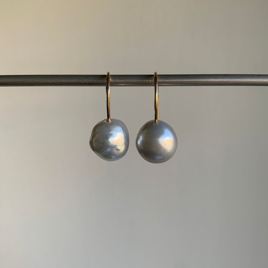 Silvery Baroque Pearl Earrings