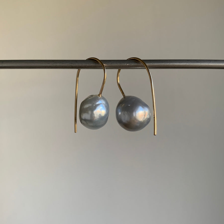 Silvery Baroque Pearl Earrings