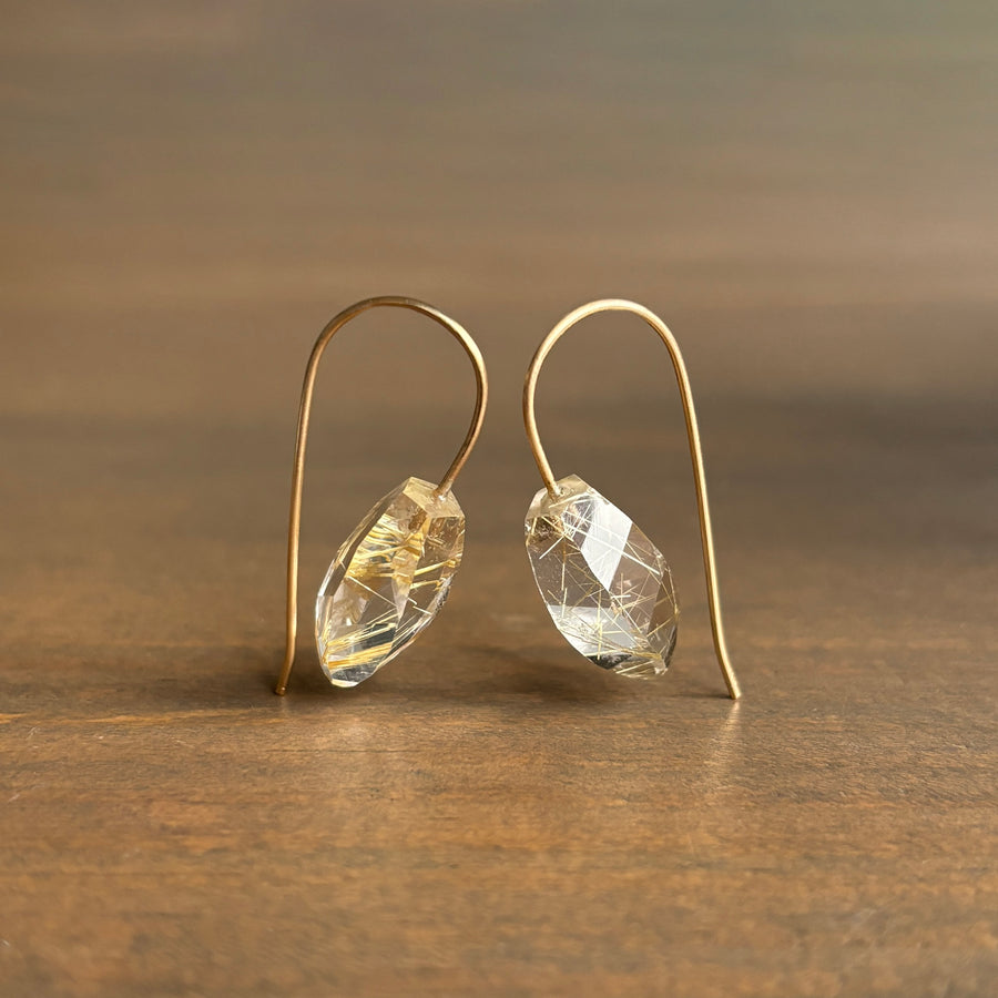 Rutilated Quartz Minimalist Drop Earrings