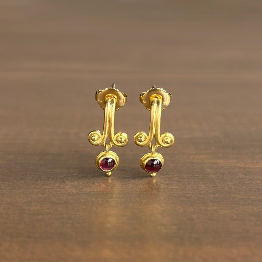 Garnet Scroll Post Earrings