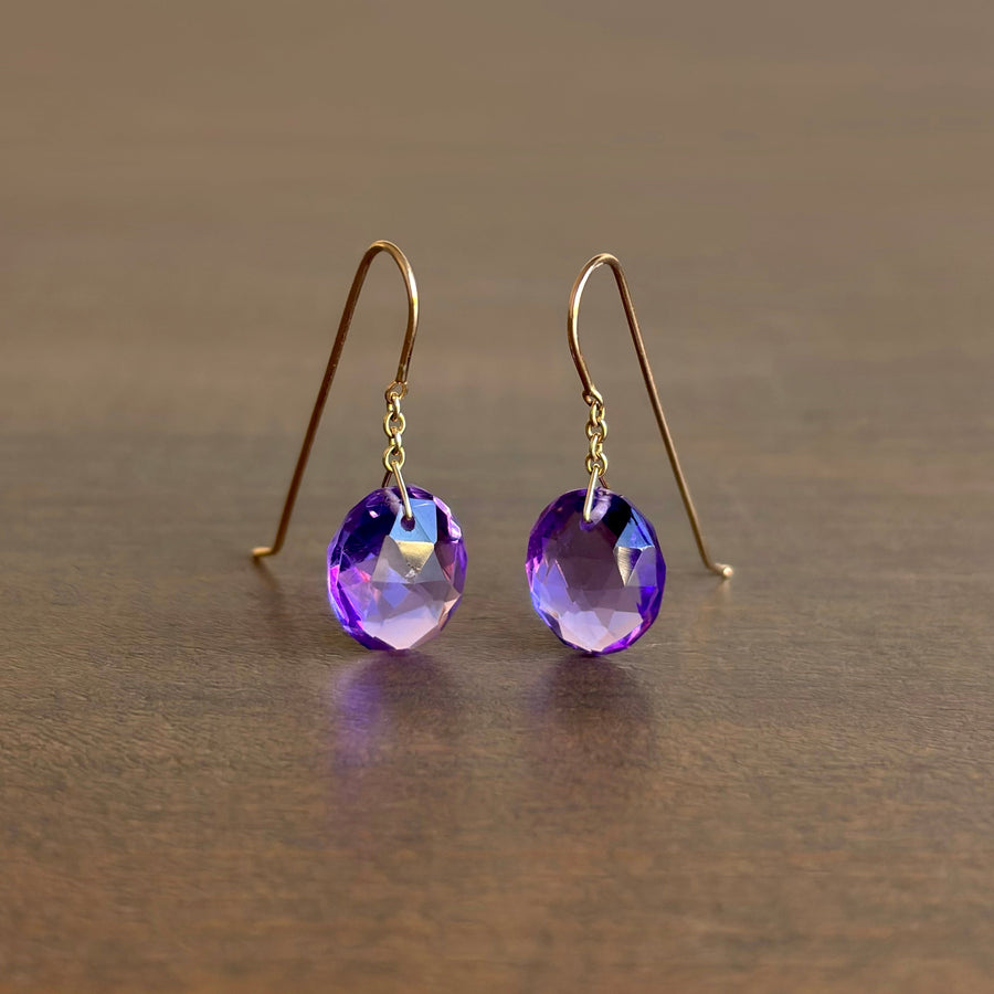 Oval Amethyst Chain Drop Earrings