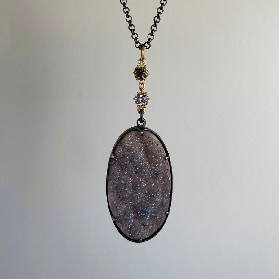 Terra Pendant with Smoky Lavender Drusy and Umba Sapphire