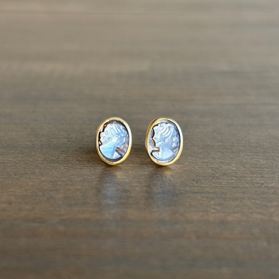 Oval Mother of Pearl Cameo Stud Earrings