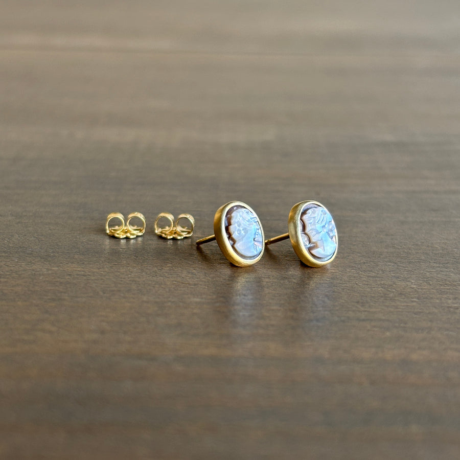 Oval Mother of Pearl Cameo Stud Earrings