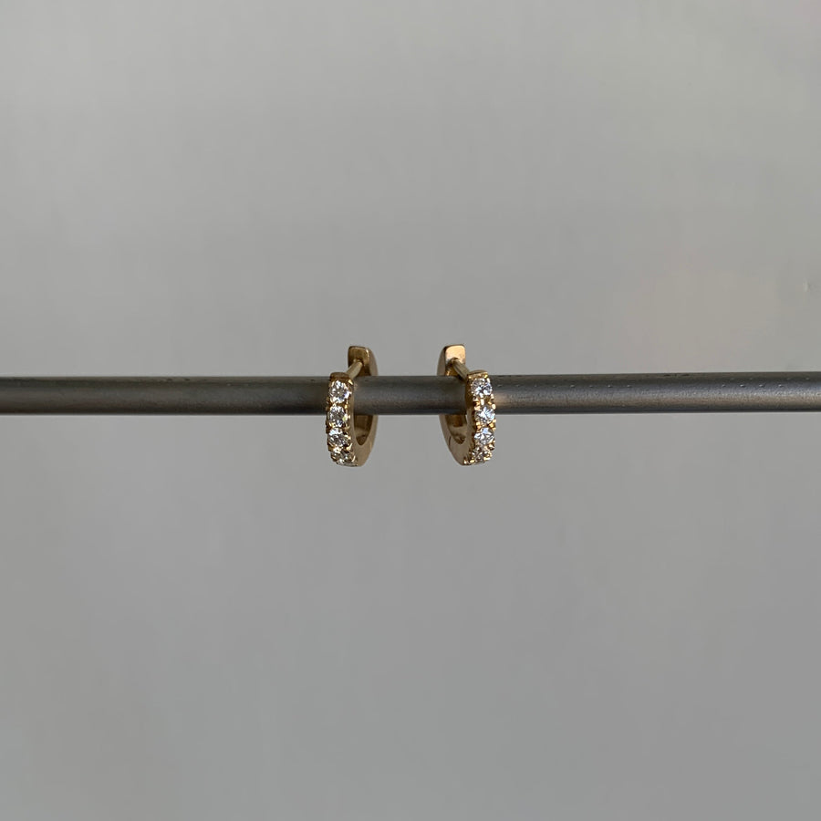 Small Gold Huggy Hoop Earrings with Diamonds