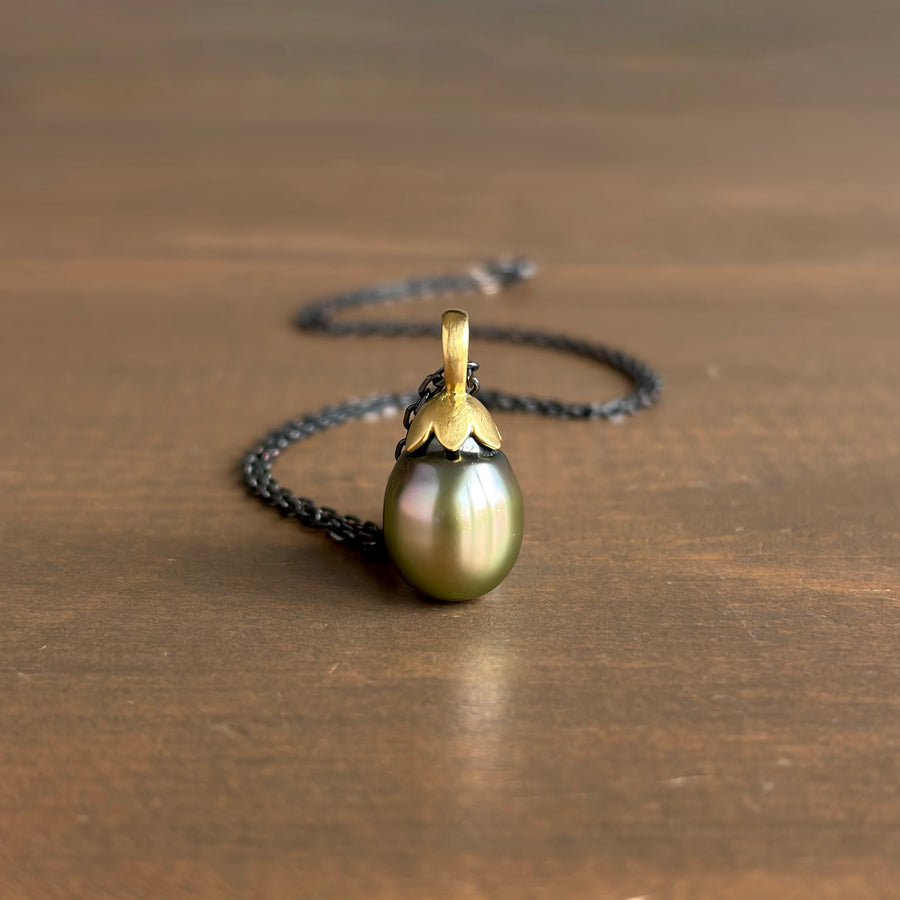 Morning Glory Tahitian Pistachio Pearl Pendant