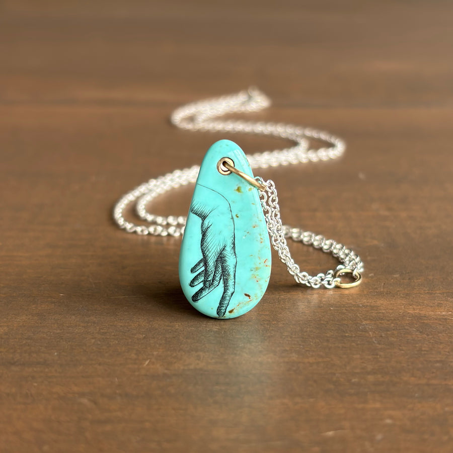 Guiding Hand Kingman Turquoise Scrimshaw Necklace