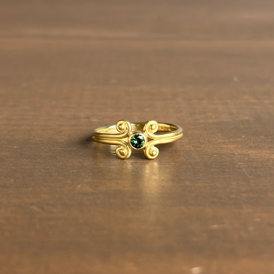 Green Tourmaline Scroll Ring