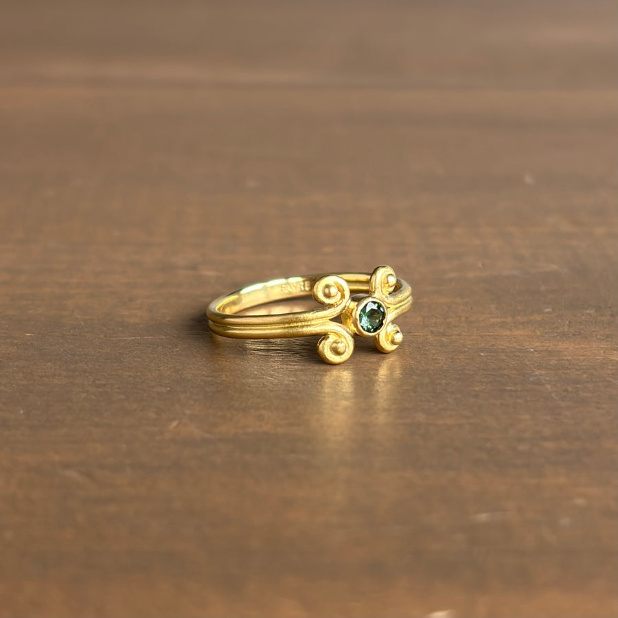 Green Tourmaline Scroll Ring