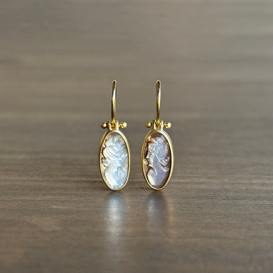 Elongated Oval Mother of Pearl Cameo Earrings