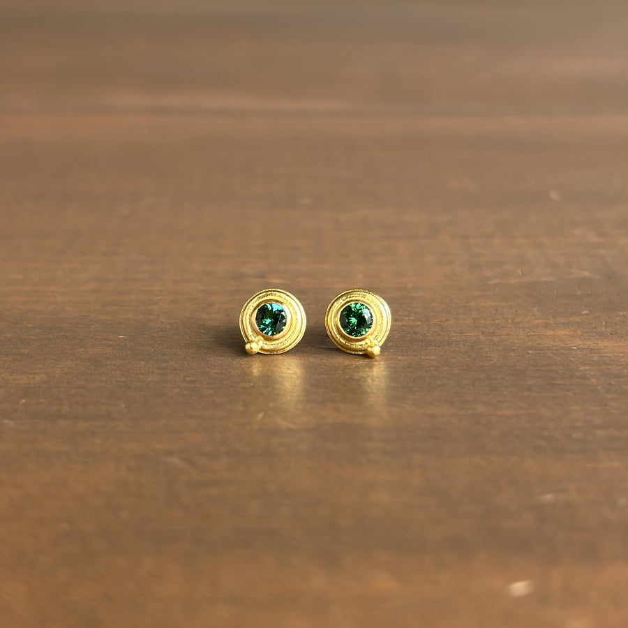 Green Tourmaline Wire Circle Stud Earrings