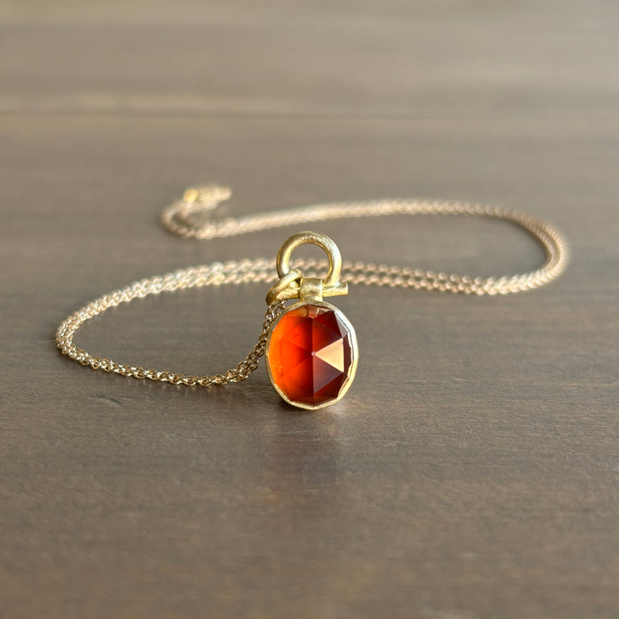Faceted Oval Hessonite Garnet Dome Pendant
