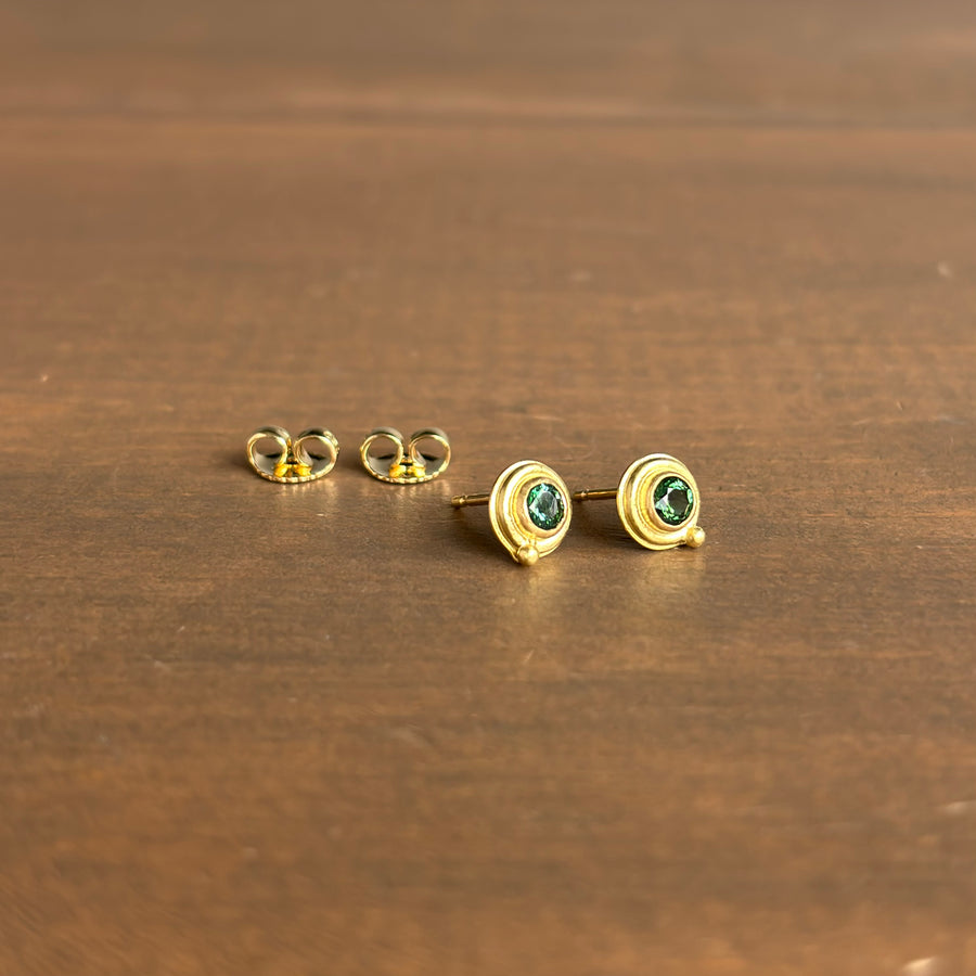 Green Tourmaline Wire Circle Stud Earrings