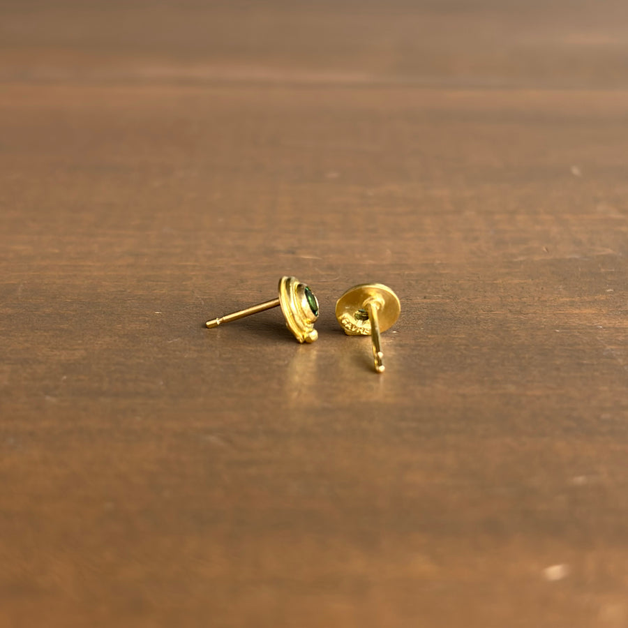 Green Tourmaline Wire Circle Stud Earrings