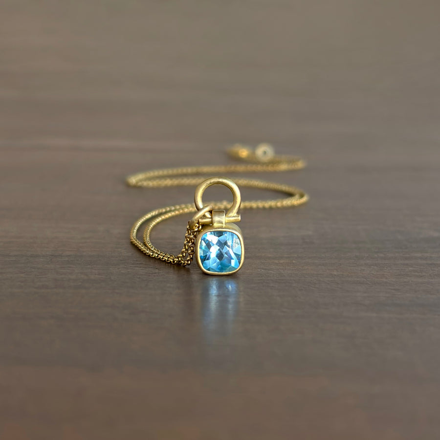Petite Cushion Cut Aquamarine Pendant