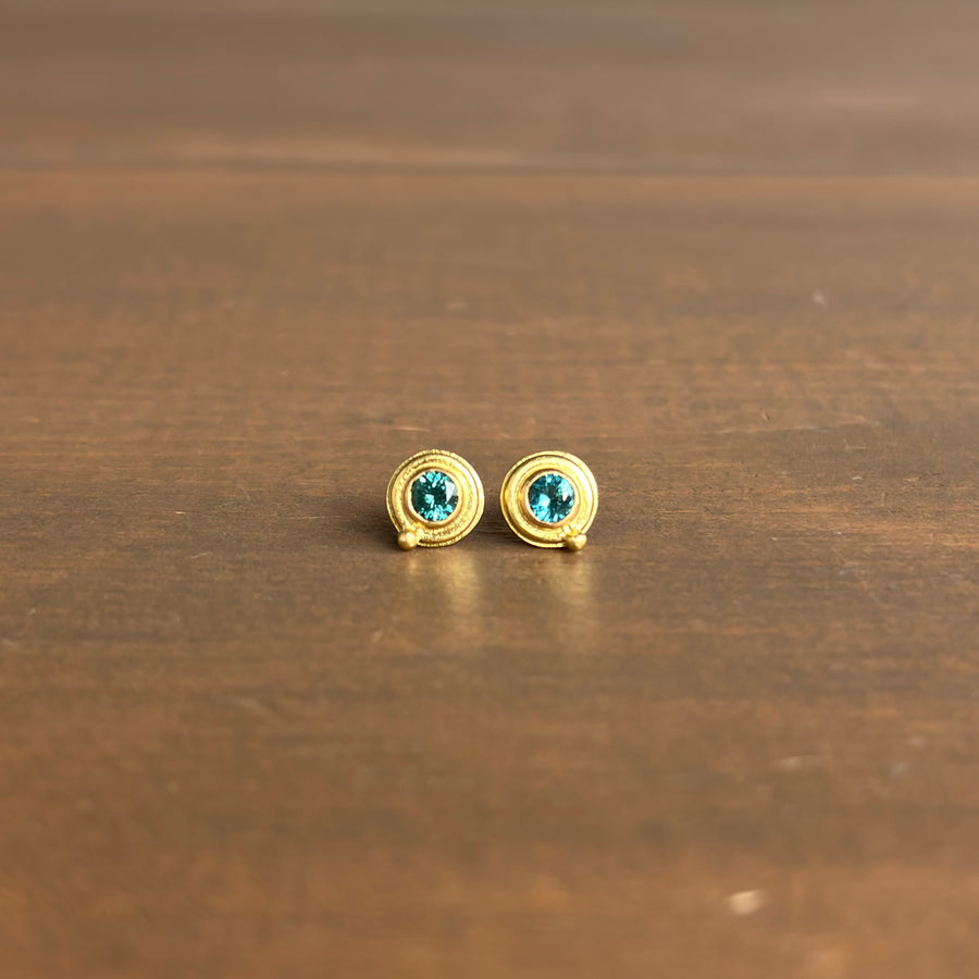 Teal Tourmaline Wire Circle Stud Earrings
