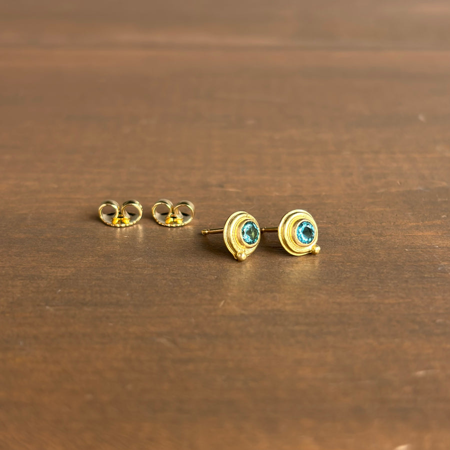 Teal Tourmaline Wire Circle Stud Earrings
