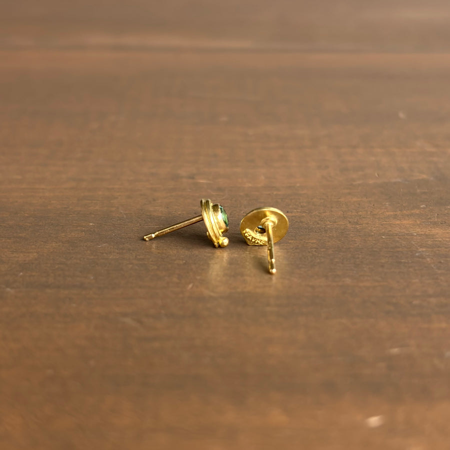 Teal Tourmaline Wire Circle Stud Earrings