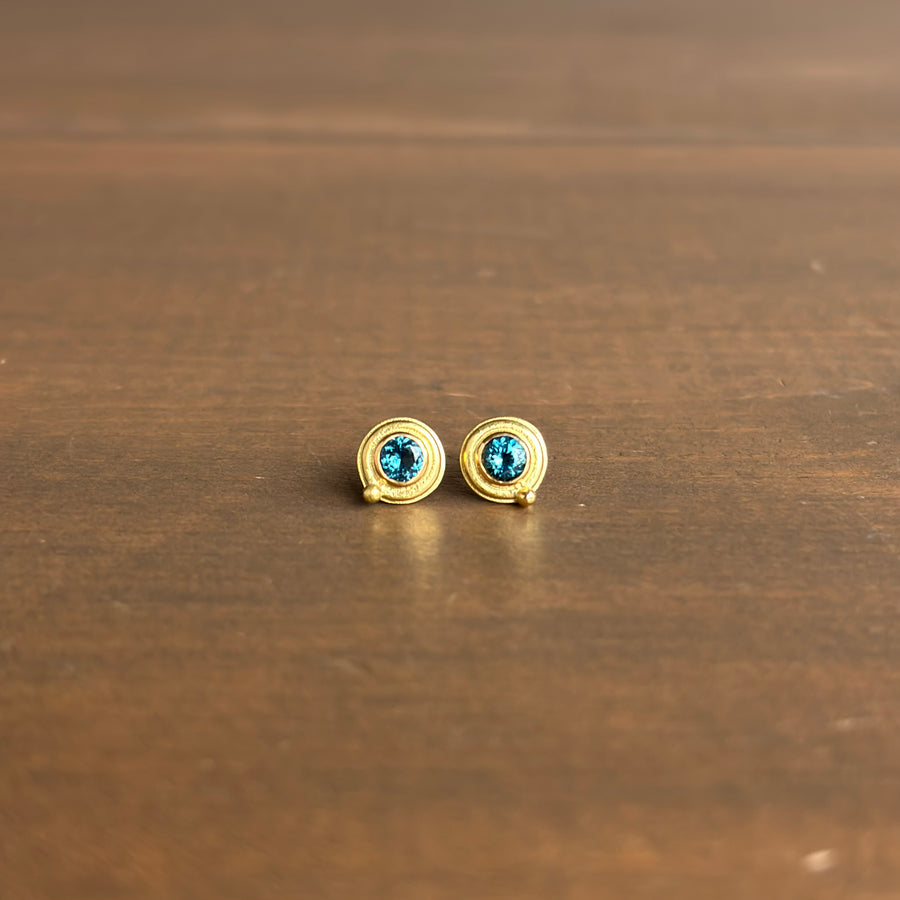 Blue Tourmaline Wire Circle Stud Earrings
