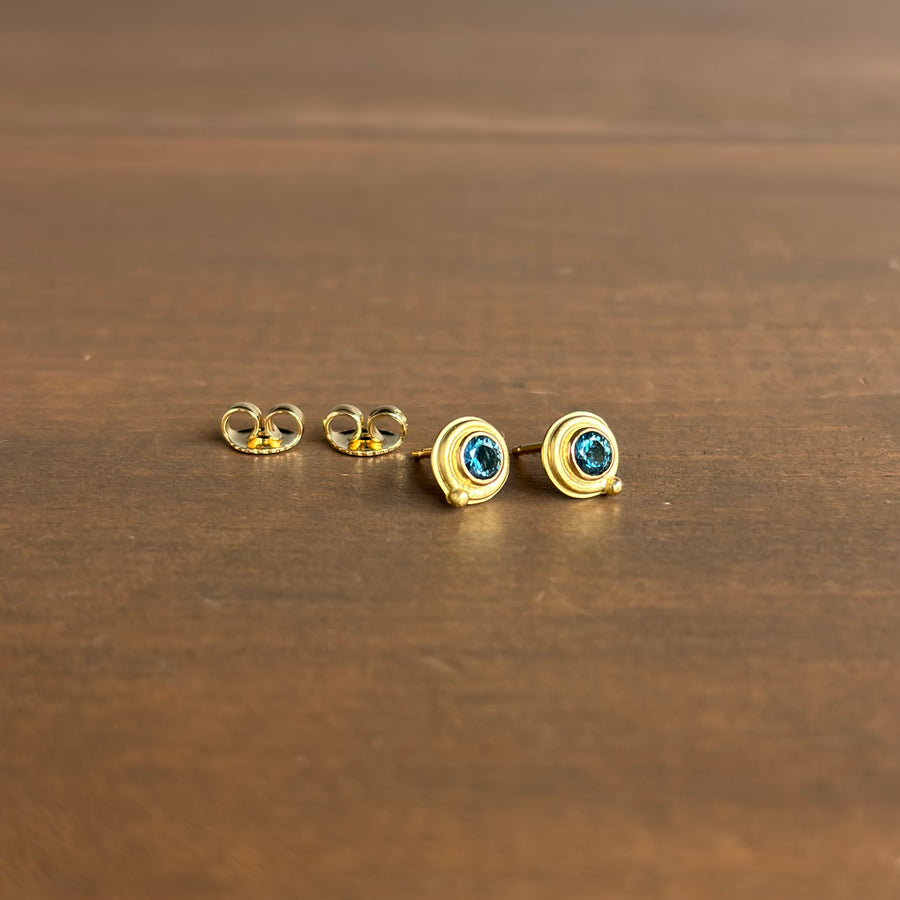 Blue Tourmaline Wire Circle Stud Earrings