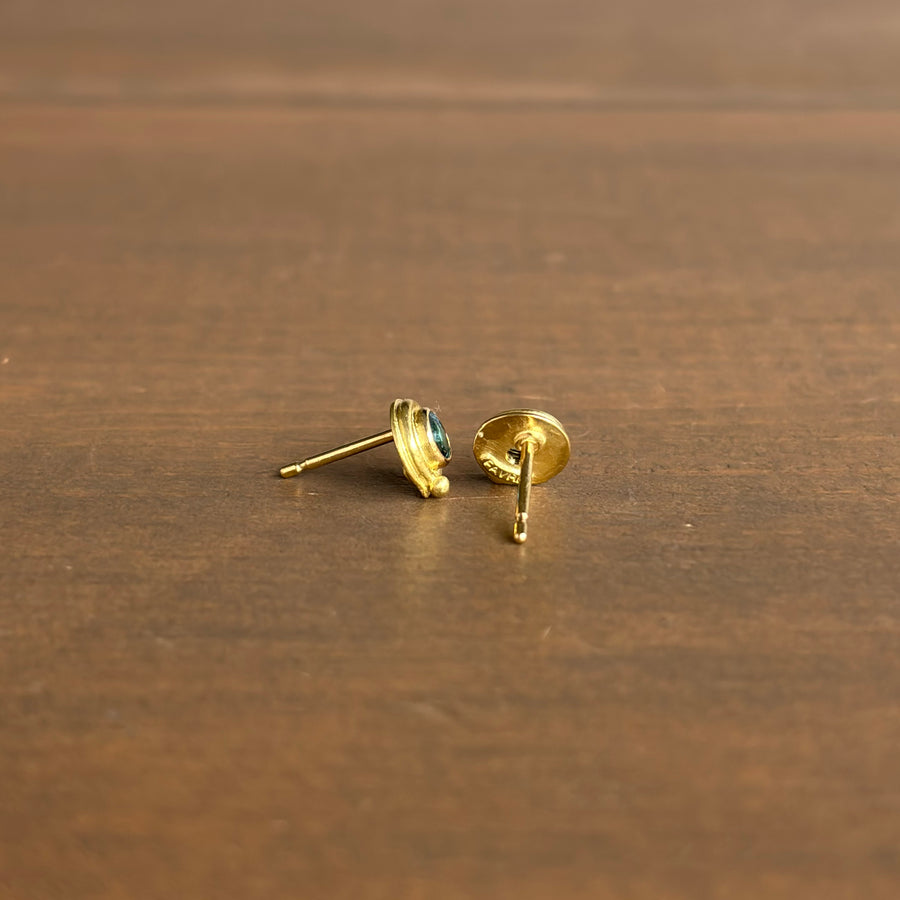 Blue Tourmaline Wire Circle Stud Earrings