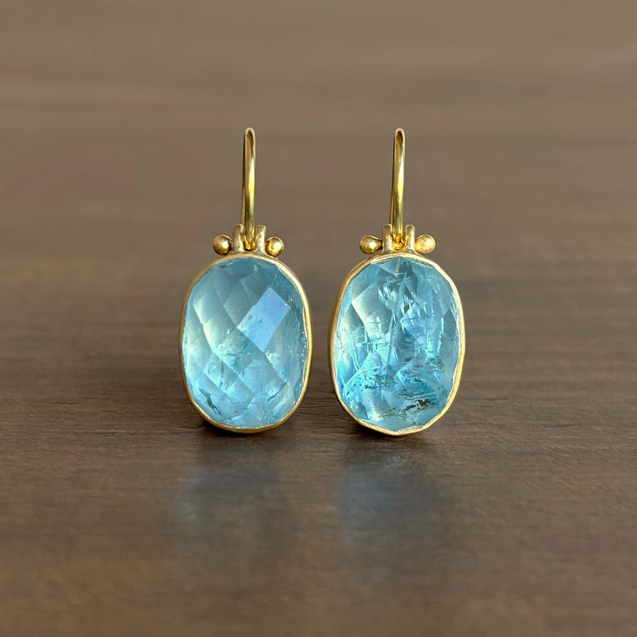 Checker Cut Brazilian Aquamarine Oval Earrings