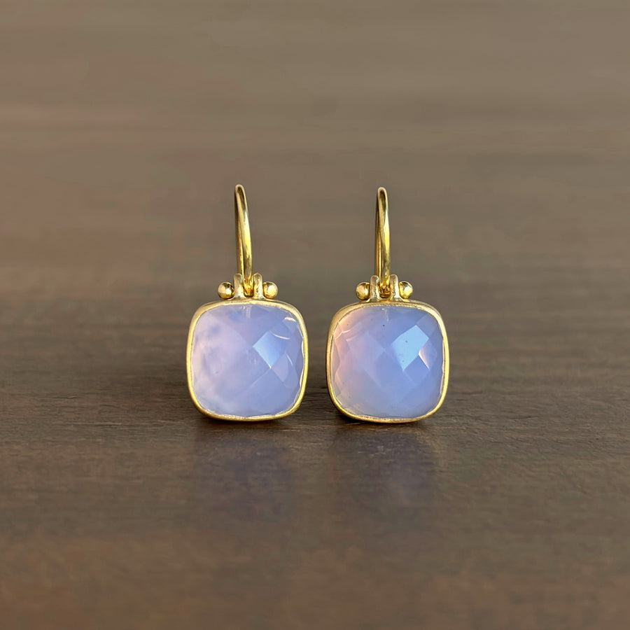 Deep Dome Checker Cut Chalcedony Earrings