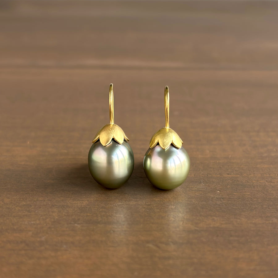 Morning Glory Tahitian Pistachio Pearl Earrings