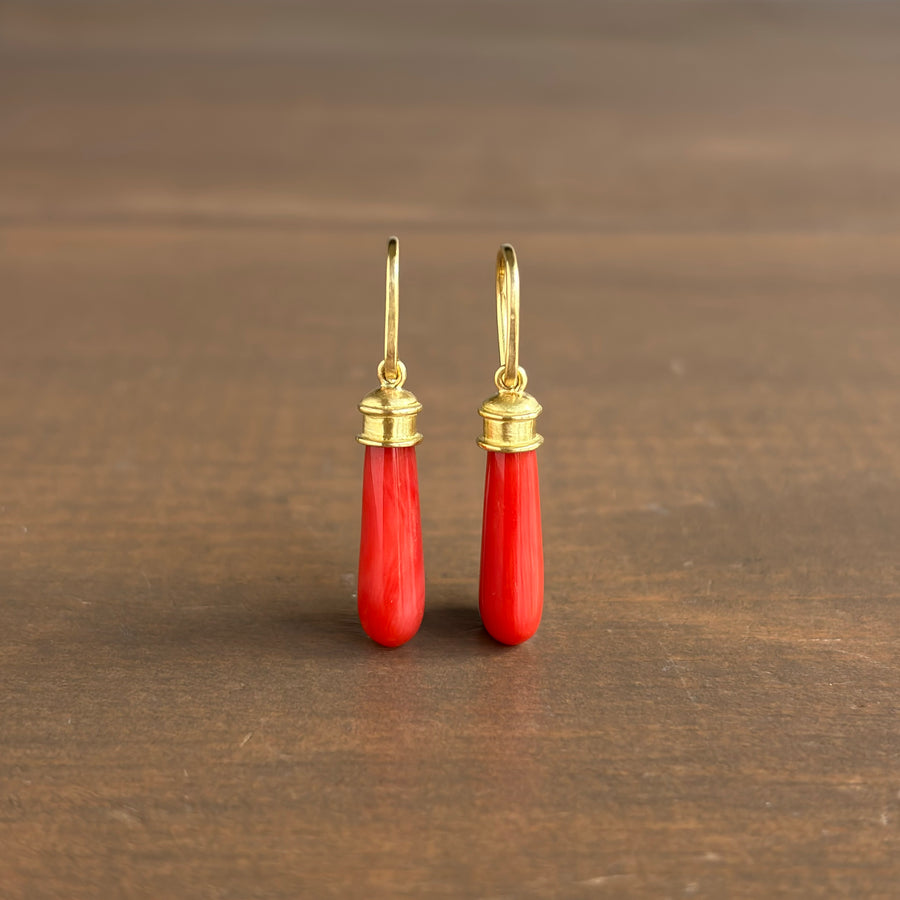 Red Coral Etruscan Earrings