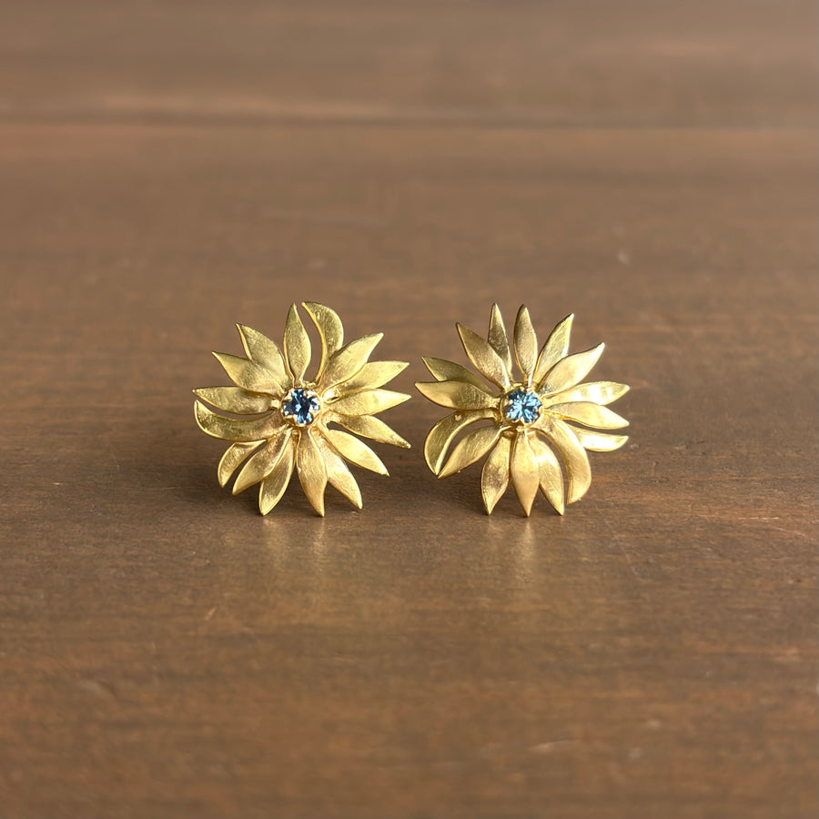 Blue Montana Sapphire Chrysanthemum Stud Earrings