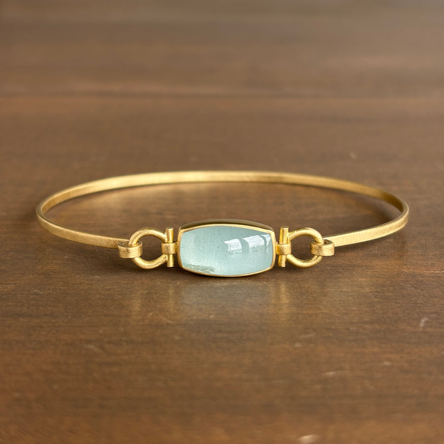 Milky Aquamarine Elongated Rectangle Cabochon Bracelet