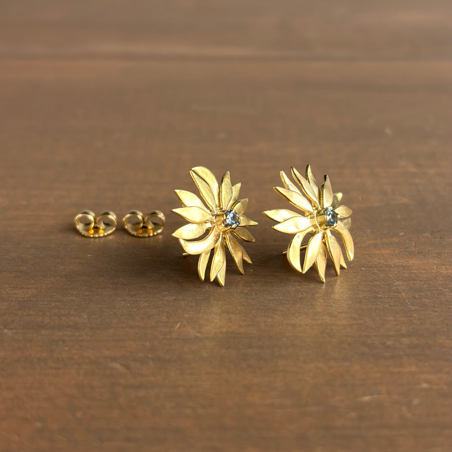 Blue Montana Sapphire Chrysanthemum Stud Earrings