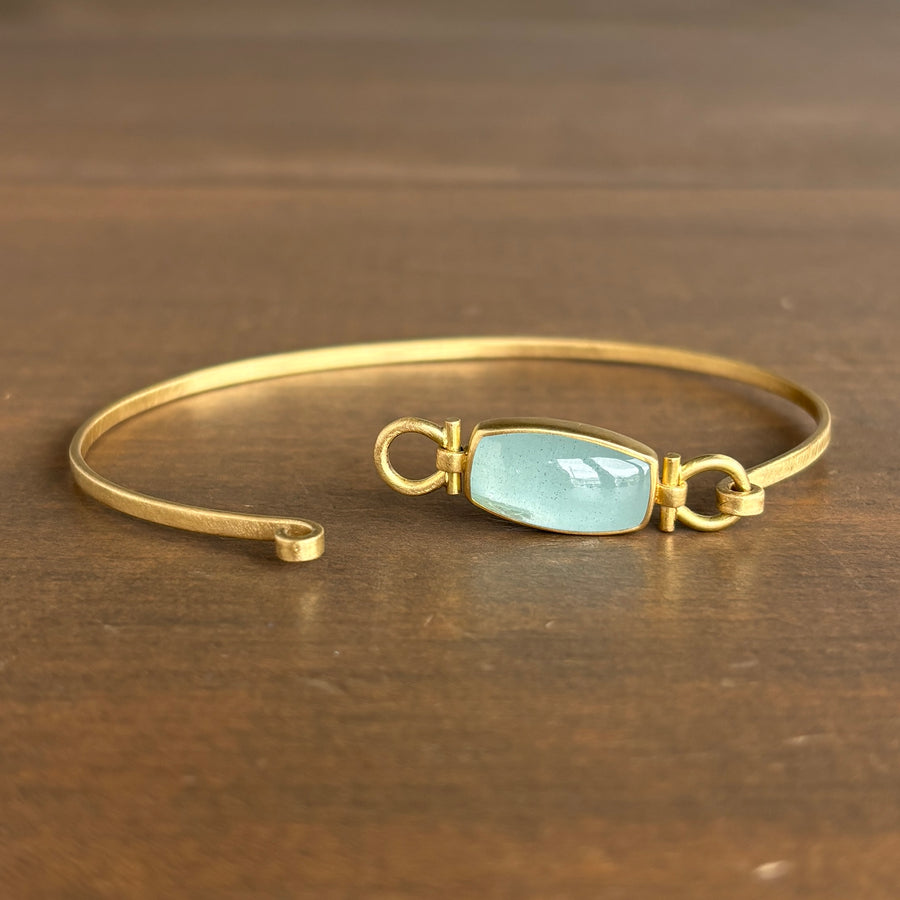 Milky Aquamarine Elongated Rectangle Cabochon Bracelet