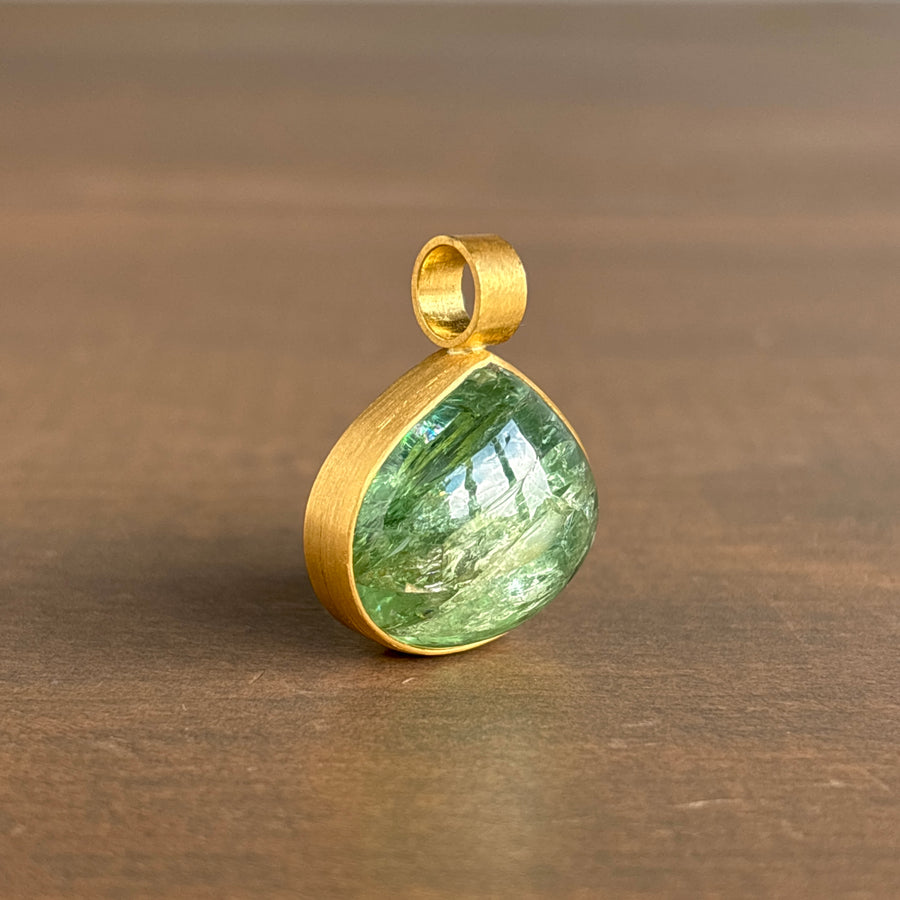 Green Tourmaline Cabochon Drop Pendant hanging view 1