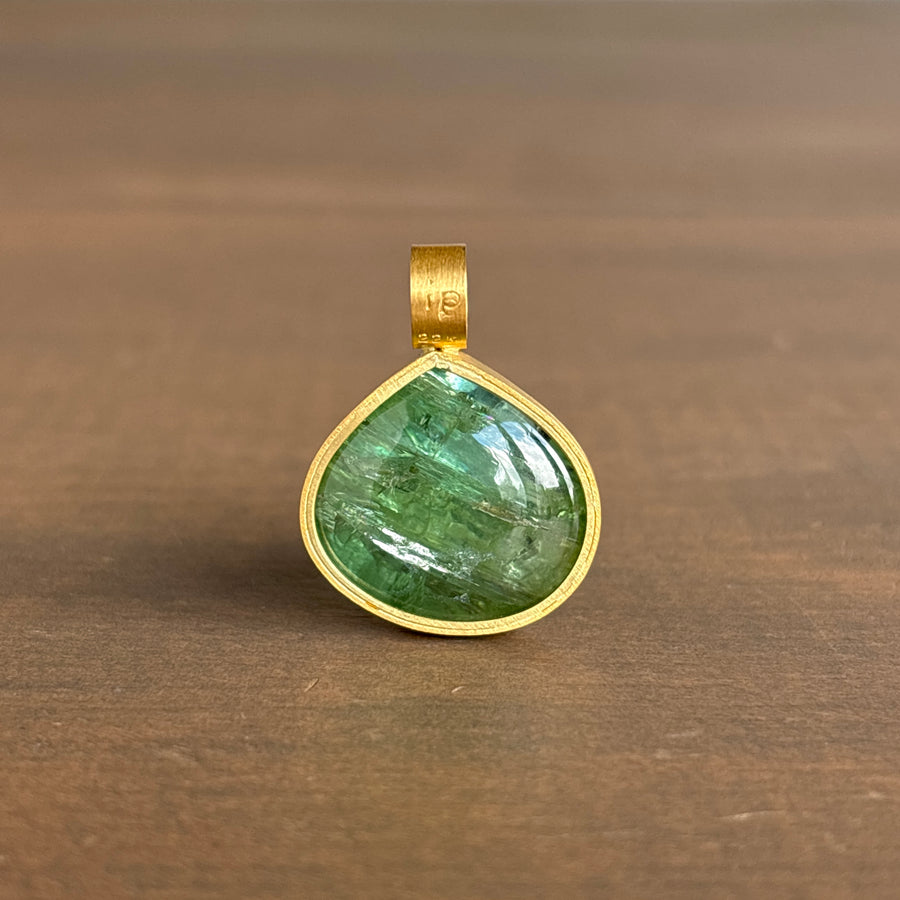 Green Tourmaline Cabochon Drop Pendant hanging view 3