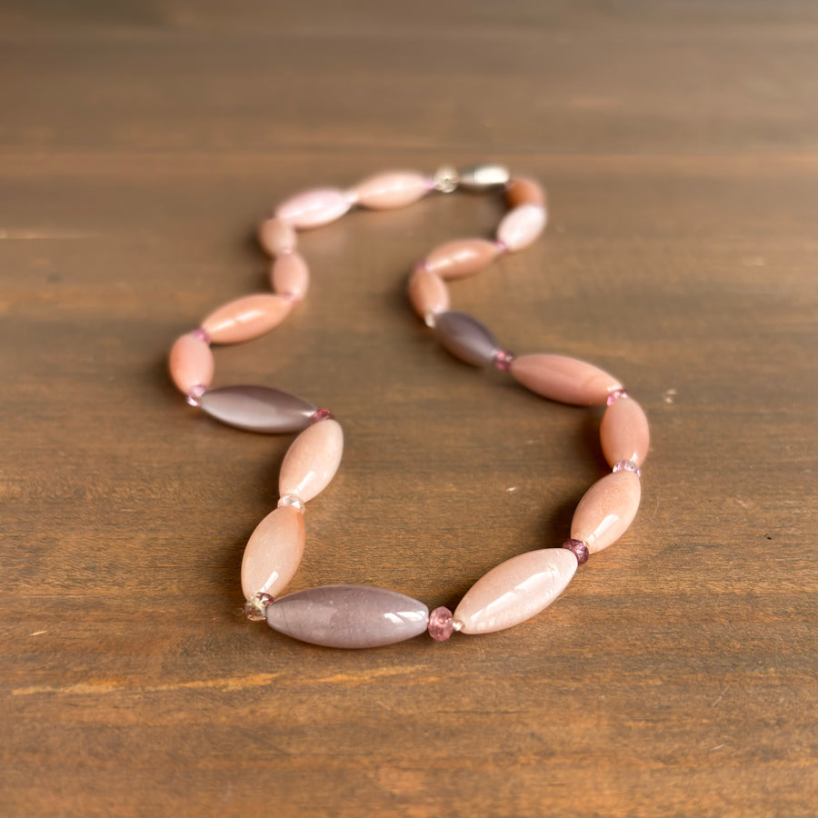 Peach Moonstone Tourmaline Beaded Necklace
