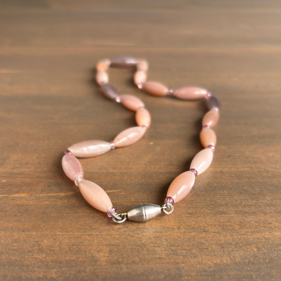 Peach Moonstone Tourmaline Beaded Necklace